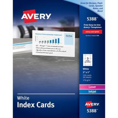 Avery Index Cards, Uncoated, Two-Sided Printing, 3" x 5", 150 Cards (5388)