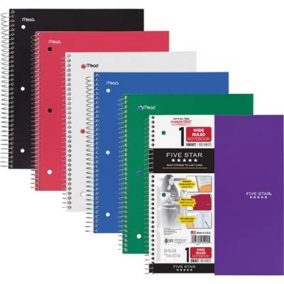 ACCO Five Star Wirebound Wide Rule 1-Subject Notebook (05200)