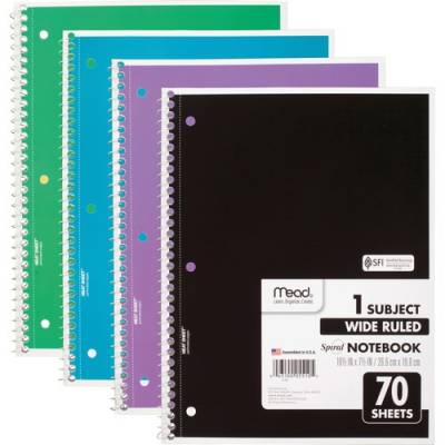 ACCO Mead 1 Subject Wide Ruled Spiral Notebook (72873)