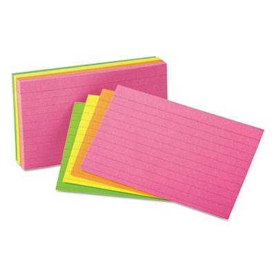 Universal Ruled Neon Glow Index Cards, 3 x 5, Assorted, 100/Pack (UNV47217)