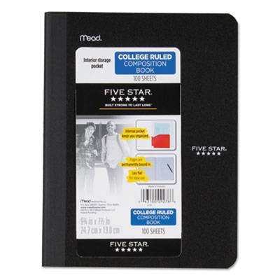 Five Star Poly Composition Book w/Pockets, Medium/College Rule, Assorted Cover Colors, 9.75 x 7.5, 100Sheets (09276)