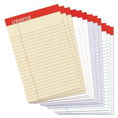 Universal Colored Perforated Writing Pads, Narrow Rule, 5 x 8, Assorted Sheet Colors, 50 Sheets, Dozen (UNV35855)
