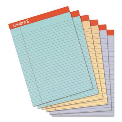 Universal Perforated Writing Pads, Wide/Legal Rule, 8.5 x 11.75, Assorted Sheet Colors, 50 Sheets, 6/Pack (UNV35878)