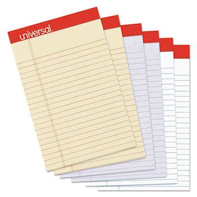 Universal Colored Perforated Writing Pads, Narrow Rule, 5 x 8, Assorted Sheet Colors, 50 Sheets, 6/Pack (UNV35895)