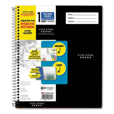 Five Star Interactive Notebook, 1 Subject, Medium/College Rule, Assorted Cover Colors, 11 x 8.5, 100 Sheets (06270)