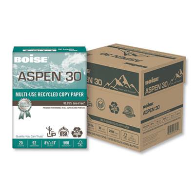 Boise ASPEN Multi-Use Recycled Paper, 92 Bright, 20lb, 8.5 x 11, White, 500 Sheets/Ream, 5 Reams/Carton (054901JR)