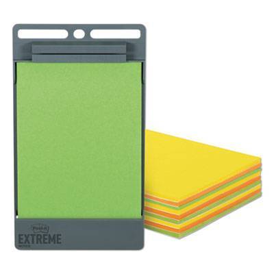 Post-it Extreme Notes XL Notes with Holder, Green-Orange-Yellow, 4.5" x 6.75", 25 Sheets/Pad, 9 Pads/Pack (XT456-9CT+HOLDER)